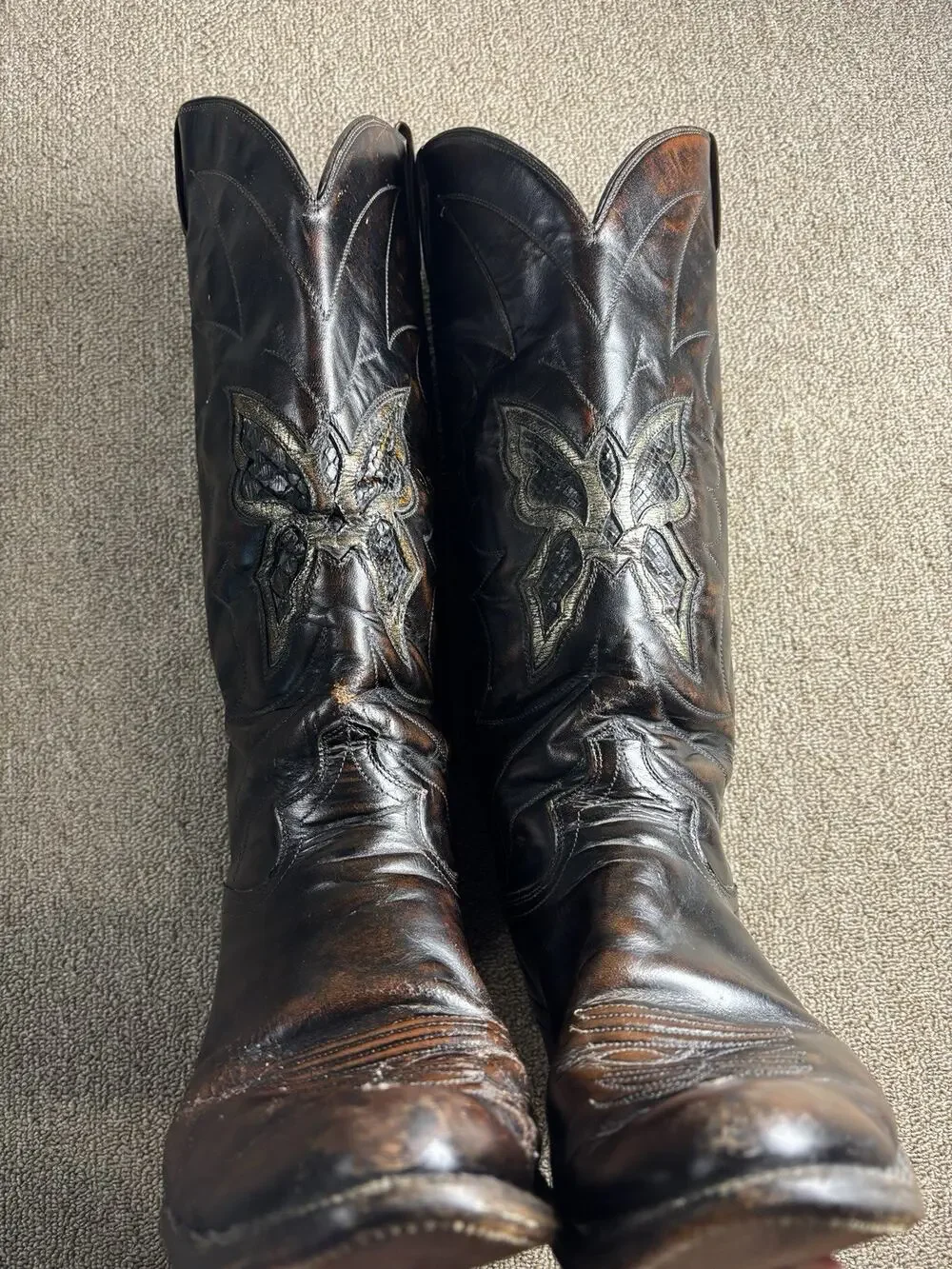 Vintage Justin 8507 USA Cowboy Boots Brown Leather Butterfly Inlay Men’s 10D